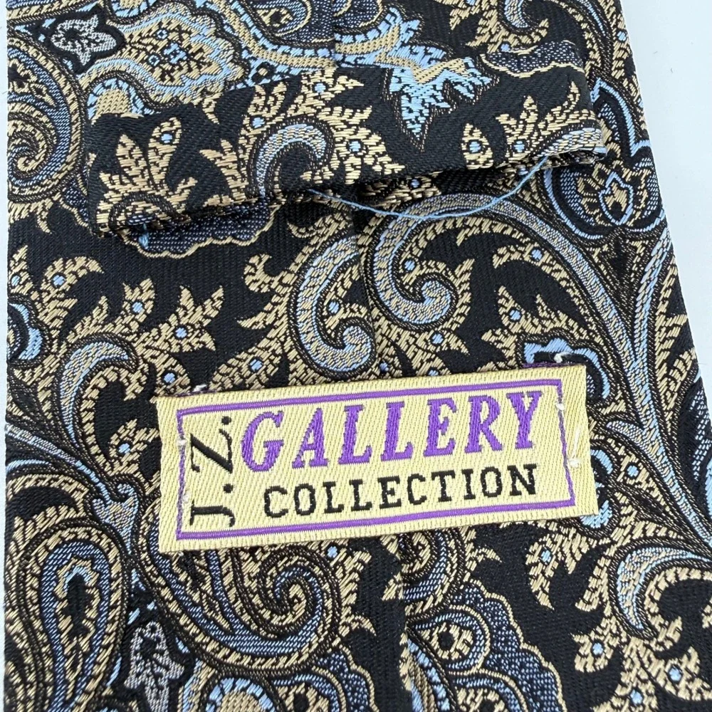 JZ‎ Gallary Collection Black Gold Blue Paisley Neck Tie All Silk Hand Made USA